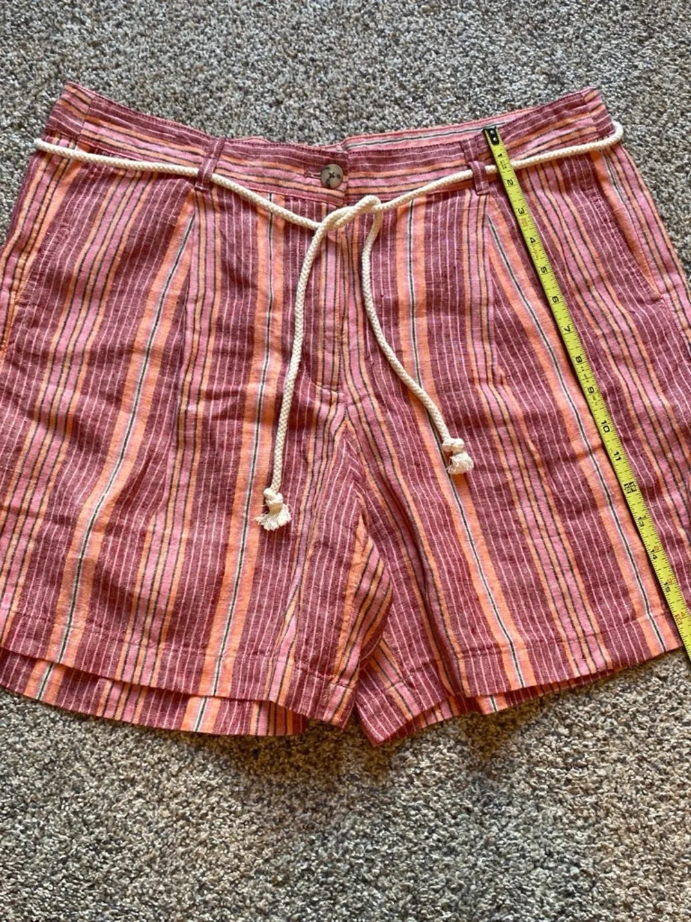 J. Jill Women’s NWT 100% Linen Striped Shorts in Coral and Cream with Rope Belt